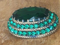 Atq 1920s Czechoslovakian Czech Emerald Green glass Tiered Art Deco brooch Pin