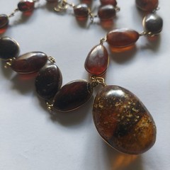Vintage Bultic Amber Graduated Nuggets Wire Wrapped Necklace 24” 26g