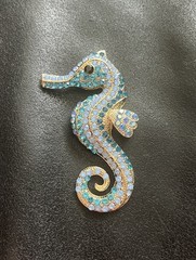 Florida Blue Rhinestone Seahorse Brooch Pin Gold Tone Ocean Life Mermaid Costume