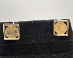 Vintage Mercury Dime Square Bezel Stud Earrings In Silver & Gold