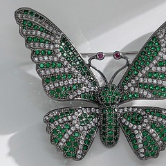 3.00Ct Round Cut Lab Created Emerald Butterfly Brooch Pin 14K White Gold Plated