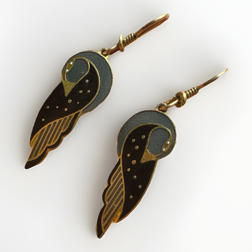 Laurel Burch Vintage Earrings Kuchulu Bird Grey Black French Wires Boho