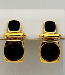 Signed Joan Rivers Vintage Gold Plated Enamel Faux Amber Hinged Pierced Earrings