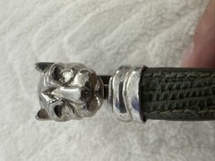 Vintage 925 Sterling Silver Panther Head Bracelet Crocodile Green Leather