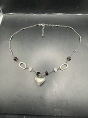Vintage J&I Sterling Silver Puffy Heart W Amethyst And Milky Quartz Necklace