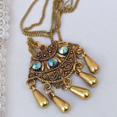 Vintage Necklace Gold Tone Aurora Borealis Chandelier Bohemian Oriental Ethnic