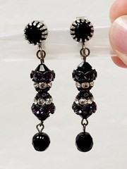 Vtg Clear Purple Rhinestone Black Glass Crystal Dangle Earrings Goth Victorian