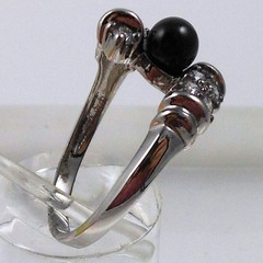 Vintage 90s Black Onyx Bead Bypass Ring 925 Sterling Silver CZ Size 8 15mm Wide