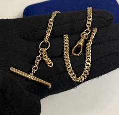 13.7g SHINY Gold filled fob victorian Vtg Gf 11.5” Cuban Curb Link T Bar 4mm