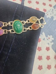 Vintage Gold Tone Scarab Double Links Bracelet