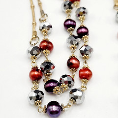 Colorful Burgundy and Plum Pearl with Crystal Beaded Long Station Necklace 36 in