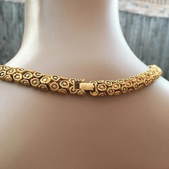 Vintage Gold Tone Hexagon Cluster Pattern Chunky Necklace and Matching Earrings