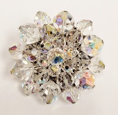 Vintage Clear Glass Crystal AB Bead Chandelier Earrings & Crystal Cluster Brooch
