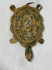 Vintage 800 Silver Filigree enamel Turtle Brooch Pin Gold Wash 6 Grams