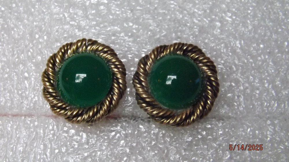 GM Signed JADE Look CLIP EARRINGS General Motors