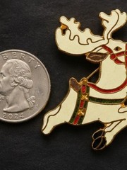 Vintage Fish Fine Enamels Reindeer Brooch White Enamel Gold Tone Christmas Pin