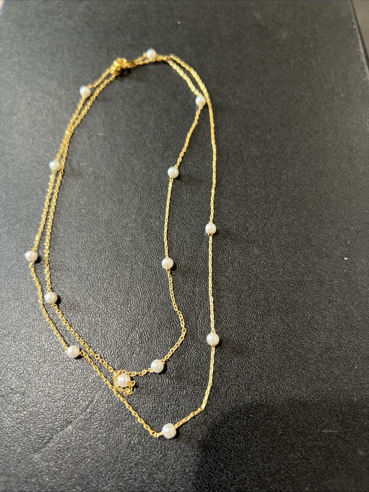 Nolan Miller Necklace Faux Pearl Gold Tone Chain Signed 30 In