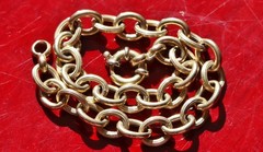 14k two-tone gold bracelet 7.5″ rolo link charm Italian handmade 6.25g N2718C