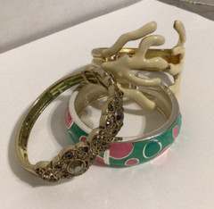 Bracelet Lot Hinged Cuff Clamper/Stretch Rhinestone Enamel Silver/Gold Tone