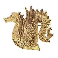 MMA Dragon Brooch Pin Pendant Gold Tone Vintage 1970s Signed Sea Serpent