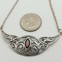 Modernist Sterling Silver Garnet January Birthstone Articulated Pendant Necklace