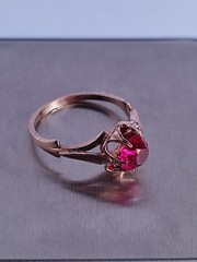 Old Vintage Soviet Union Silver 875 Ring USSR Red Stone Ruby Size US 6 (16.5 mm)