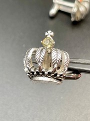 Vintage Royal Crown Figural Silver Tone Rhinestone King Swank Cufflinks