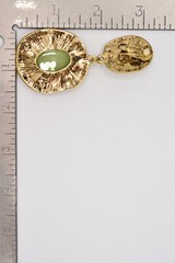 Vintage Cabochon Clip Earrings Antiqued Gold Burnt Rust Green Chunky 80s BinA13
