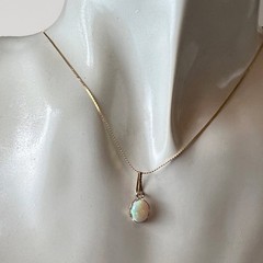 Natural Australian Pin Fire Opal Pendant Necklace, 14K Solid Gold, 0.95 CTW