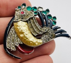 Trifari Alfred Philippe Antique Pearl Belly Fish Enamel Glass Brooch Pin