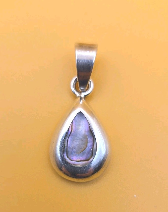 Mexico Sterling Silver 950 Abalone Shell Teardrop Pendant Charm @1″
