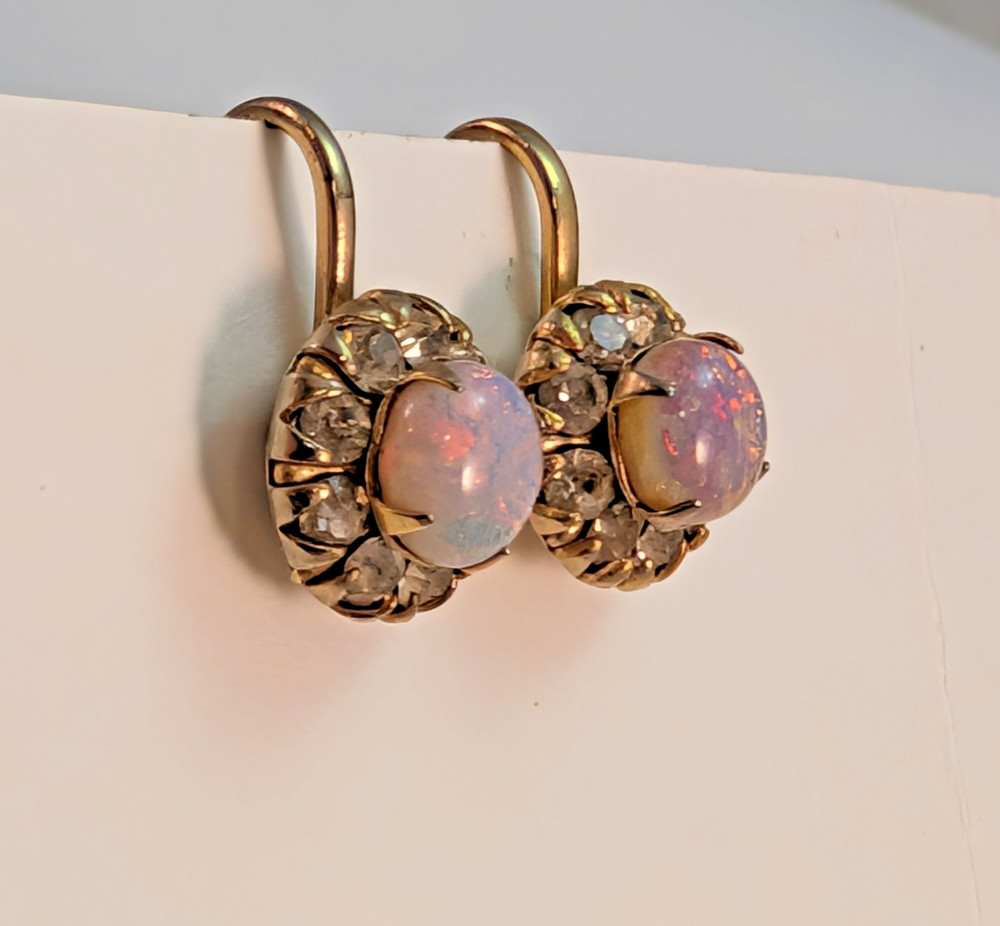 Vargas 50s Vintage Pink Fire Opal & Rhinestone Screwback Earrings Gold tone