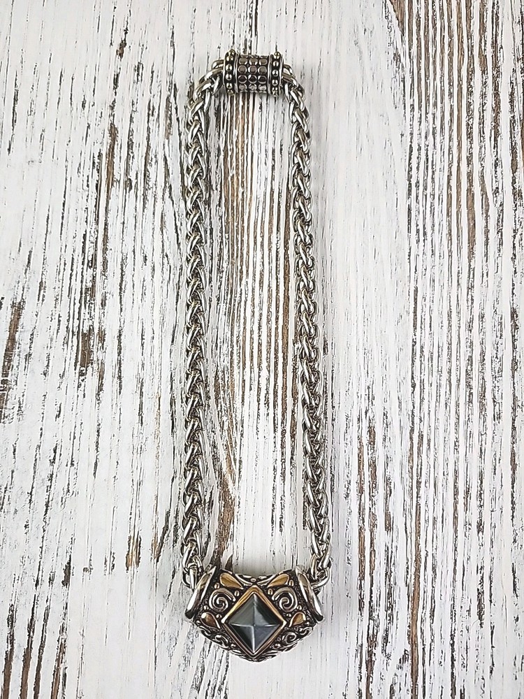 Vtg Foxtail Chain Necklace Silver And Gold Toned Sliding Pendant 14 in (B1)