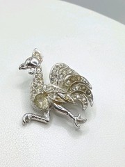 Vintage Rooster Chicken Brooch Pin Mid Century Set 2 Enamel Sparkly Cartoon Like