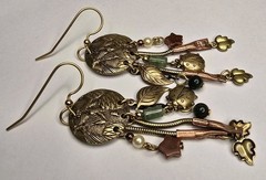 Silver Forest Brass Tone Lady Bug Star Dangle Leaf Hook Earrings