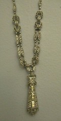 HTF Antique Edwardian Art Deco Pave Rhinestone Silver Tone Drop Pendant Necklace