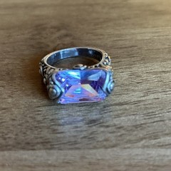 Vtg 925 Silver Ring Sz 7 Lg Lavender Cubic Zirconia Medieval Renaissance 3/4”