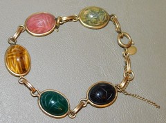 Bal-Ron Signed 5 Multicolor Scarab Link Bracelet 1/20 12k GF 7.50” L Vintage