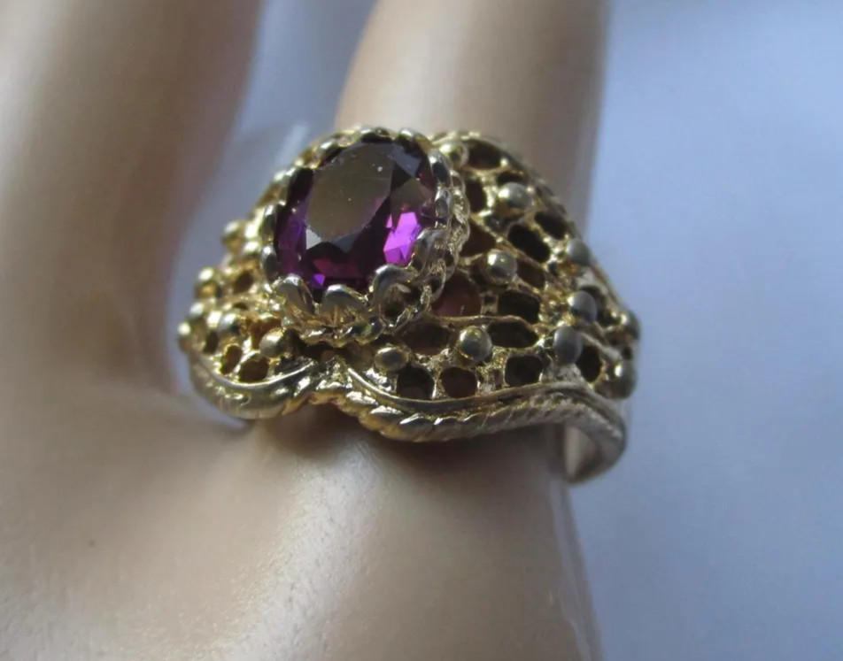vintage 1970s-1980s ESPO ring, Esposito, purple rhinestone, size 7, GEP