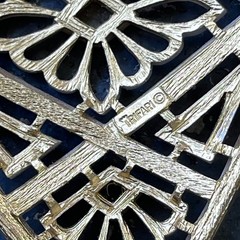 Vintage Huge Signed Crown Trifari Gold White Enamel Geometric Shield Pin Brooch