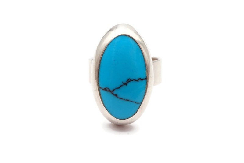 Vintage Mexico Sterling Silver 925 Turquoise Ring Size 8