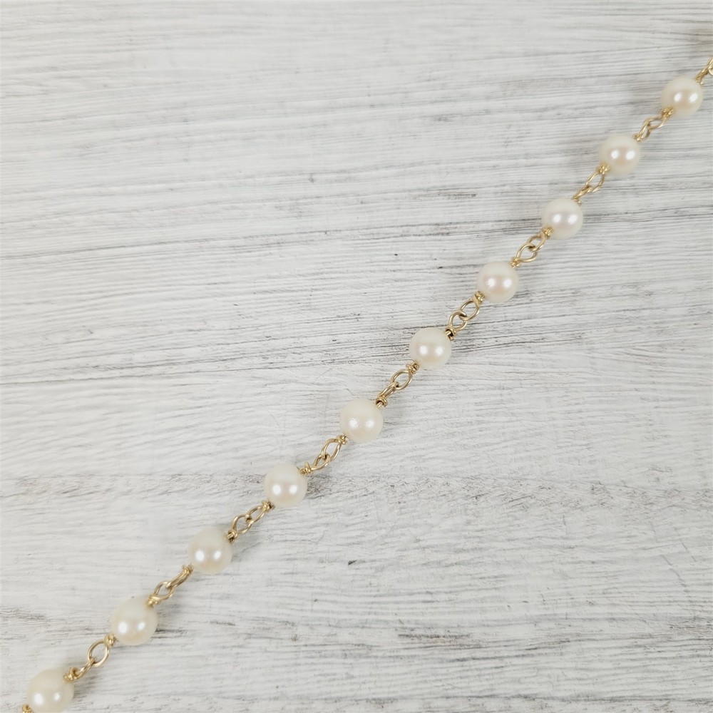 Vintage Wired Mid Century 10K Yellow Gold 5.7mm Pearl Chain Link Bracelet 7.5″