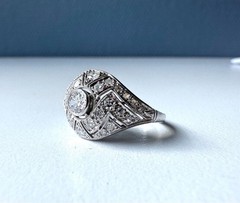 Art Deco Style Round Cut Lab Created Diamond 14K White Gold FN Engagement Ring