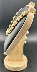 Vintage Charel Faux Pearl & Gold Tone Leaf Necklace/Choker- 15.5 In