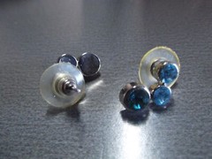 1 Pair Old .75 “in Blue Sparkly Glass Studs