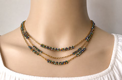 Vintage Carla Perretti Long Gold Chain Seed Bead 3 Wrap Necklace Signed Italy