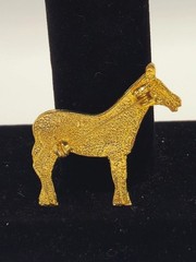 Vintage Gold Tone Zebra Brooch Pin Black & Cream Enamel Safari Animal Figural 1.