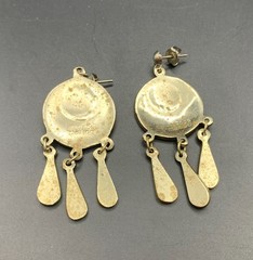 Vintage Drop Earrings Mexican Alpaca Silver Crushed Turquoise Inlay Western
