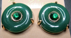KJL KENNETH J LANE Green Faux Jade & Rhinestone Vintage Clip Earrings on Card!