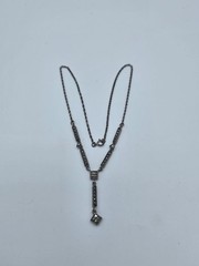 925 Sterling Silver Marcasite Art Deco Drop Y-Necklace 16″ Thailand Vintage